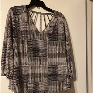 Cato Black and Gray Asymmetrical Blouse with 3/4 Sleeves